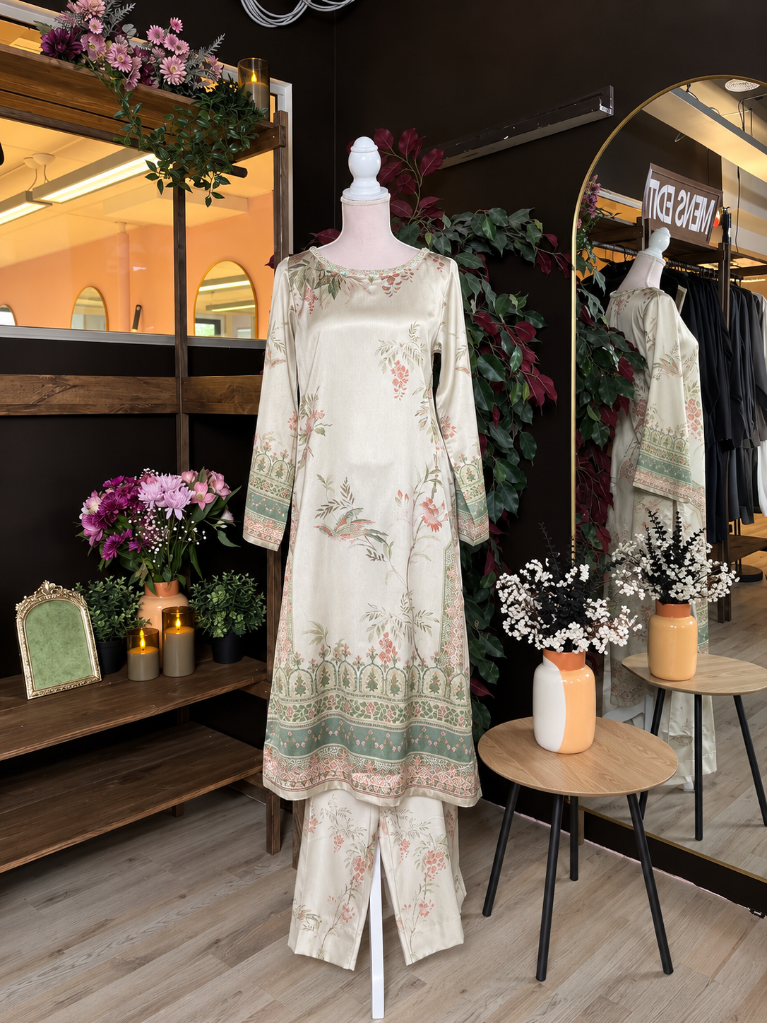 Ivory Garden Printed Silk Suit