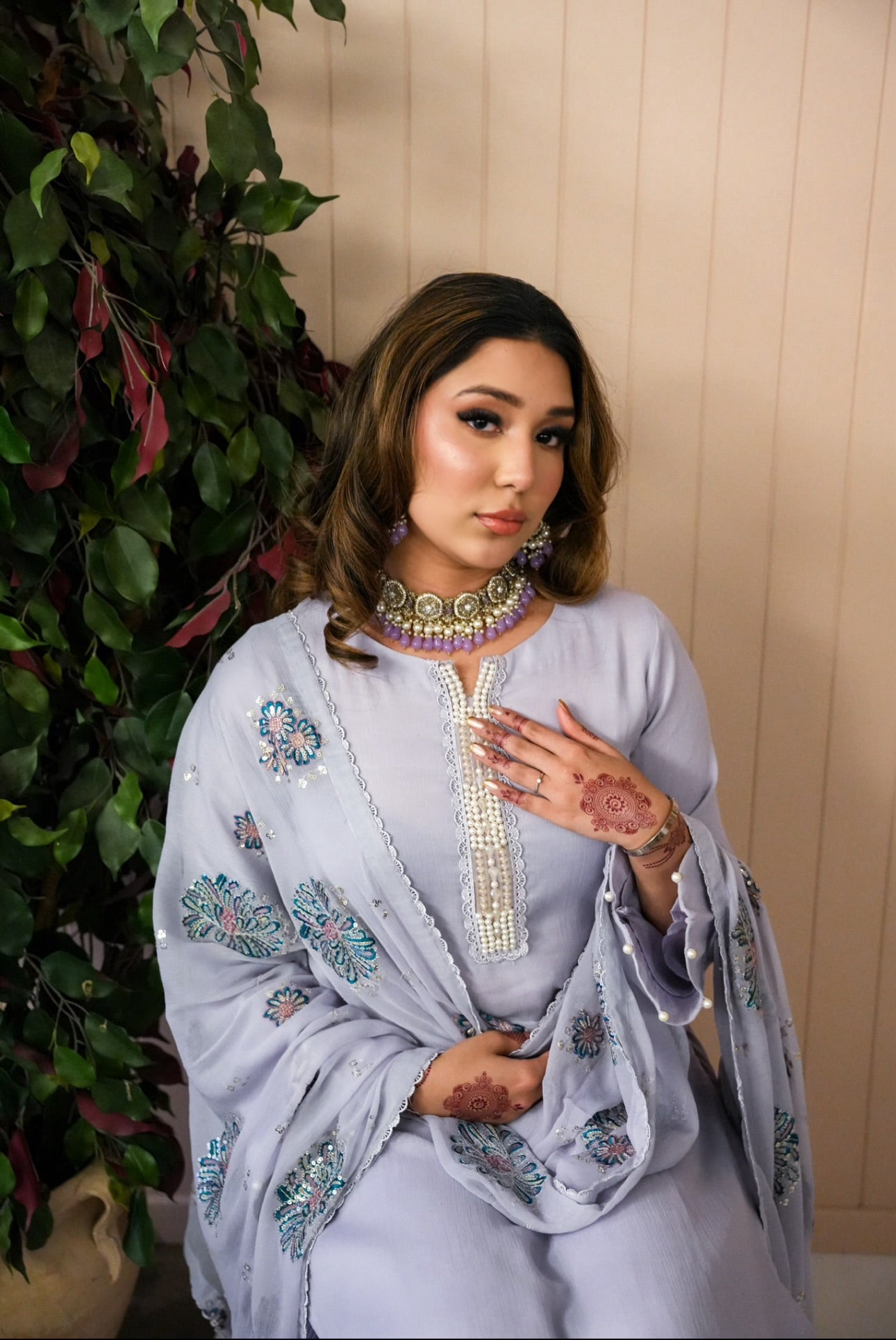 Serene Bloom lilac chiffon suit